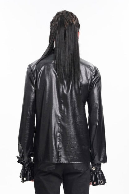 Black Long Sleeves Eyelets Buckle Men's Gothic Blouse