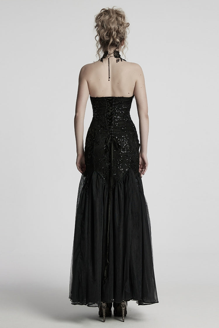 Black Off Shoulder Embroidery Lace Slim Women's Gothic Gown Fishtail Dress