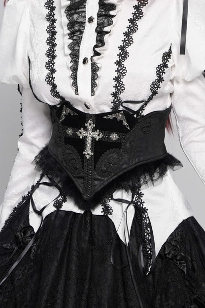 Black Lace Lace-Up Cross&Eyes Underbust Slim Women's Gothic Corset