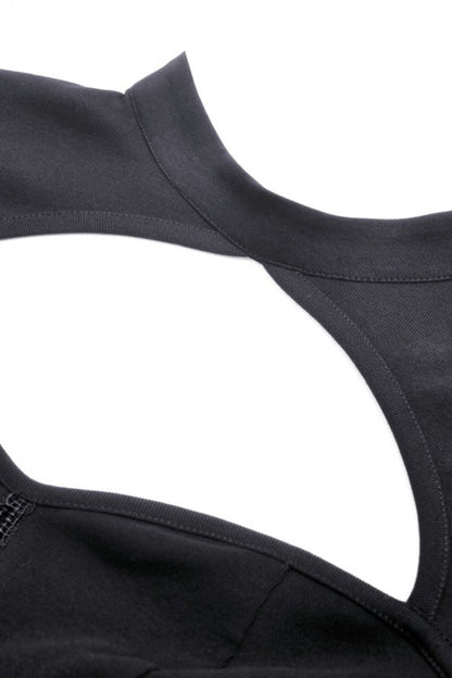 Black Long Sleeves Cut-Out Spliced Mesh Zippered Strappy Eyelet Women's Punk Crop Top