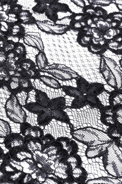 Black Off Shoulder Lace Long Trumpet Sleeves Floral Mesh Women's Gothic Cape