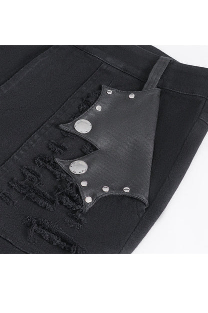 Black High Waisted Ripped Detachable Tassels  Men's Punk Pants