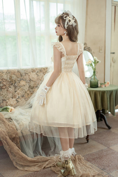 Beige Ruffled Strap Bow Sleeveless Sweet Lolita JSK Dress