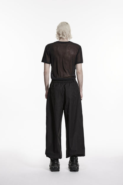 Black Multi-Layered Pleated Men's Gothic Cool Tapered Pants