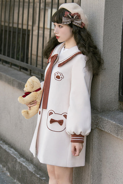 Beige Single Breasted Square Collar Long Sleeved Wool Sweet Lolita Coat