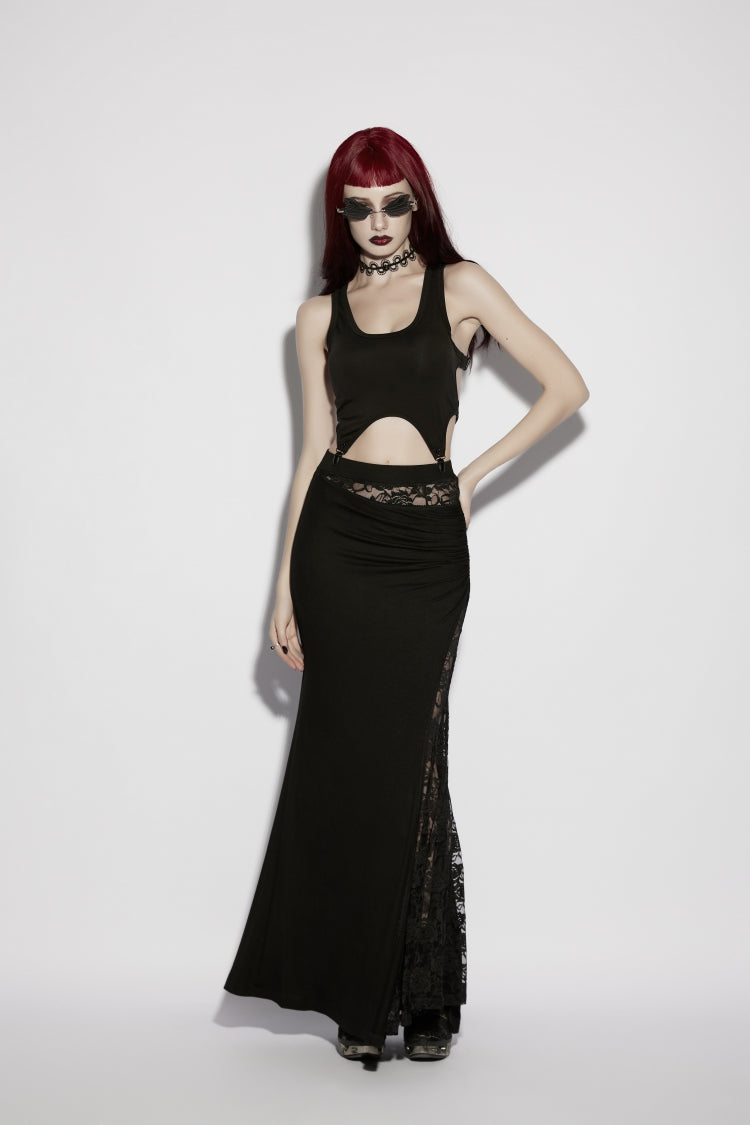 Black Cut-Out Slim Irregular Women's Gothic Handsome Vest