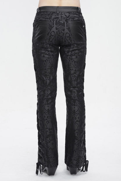 Black Lace Up Totem Printed Men's Punk Flared Pants