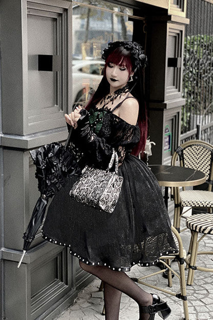 Black Green Elegant Bowknot Long Sleeves Gothic Lolita Jsk Dress