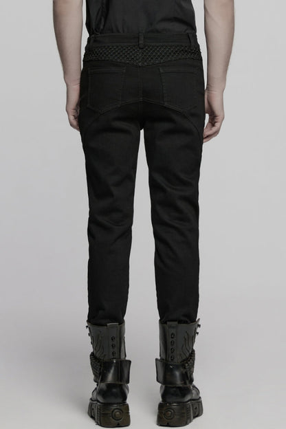 Black Pleated Stitching Mesh Men's Punk Pants
