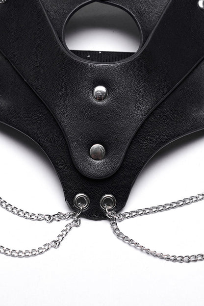 Black Metal Chain Fox Faux Leather Women's Steampunk Mask