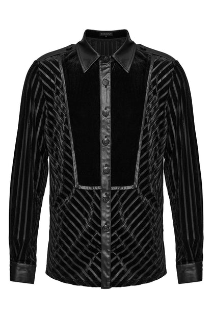 Black Lapel Collar Stitching Slim Men's Gothic Blouse