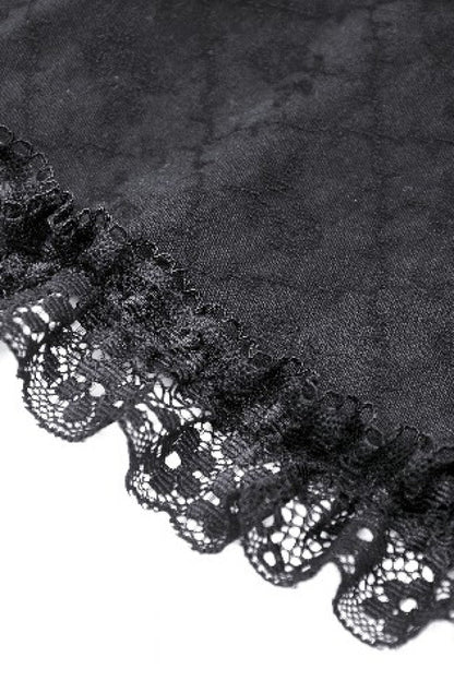 Black Multi-Layered Lace Women's Gothic Puffy Skirt with Detachable Swallow Tail