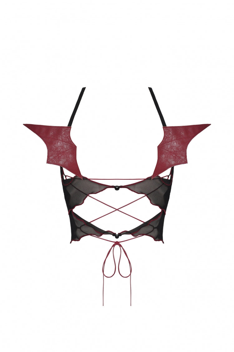 Black Cross Lace-Up Bat Wings Backless Women's Punk Rock Crop Top