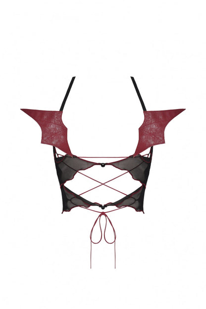 Black Cross Lace-Up Bat Wings Backless Women's Punk Rock Crop Top