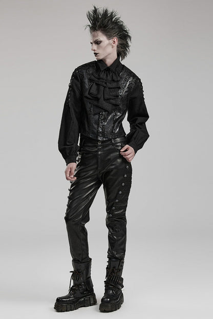 Black Metal Buckles Faux Leather Men's Steampunk Pants