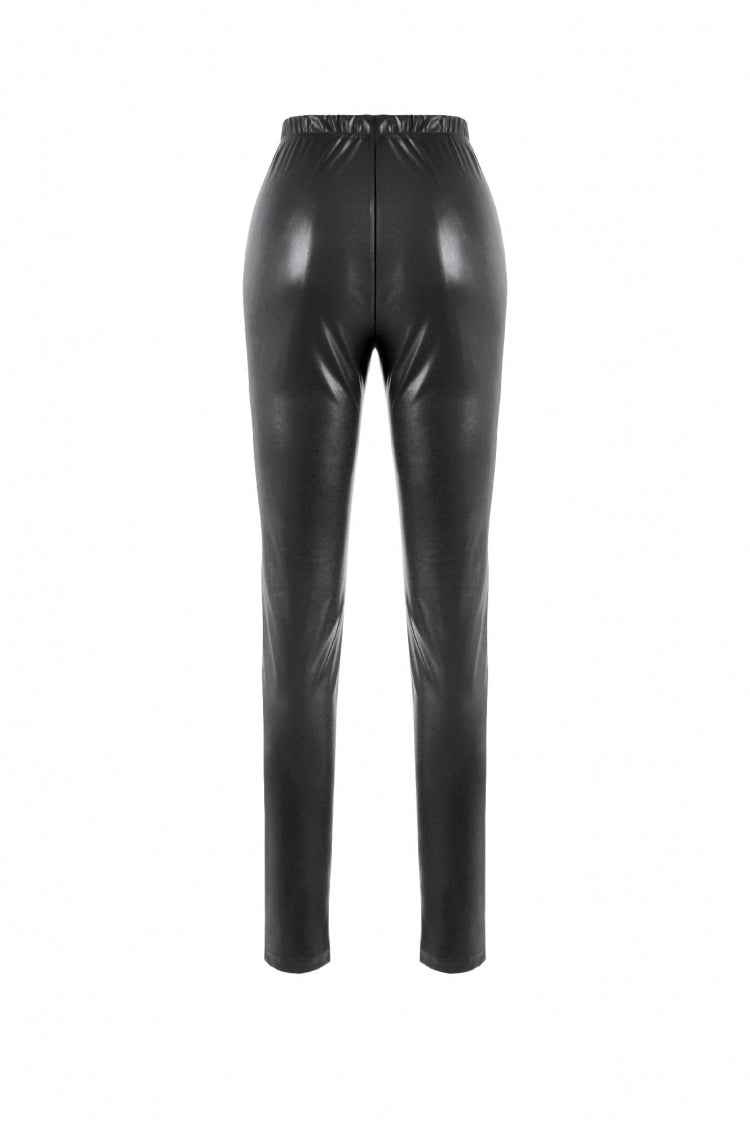 Black Cross Lace-Up PU Sheer Mesh Women's Gothic Punk Pants