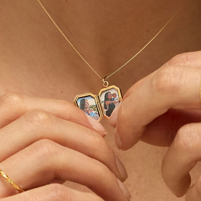 Solid Gold Small Square Locket Necklace