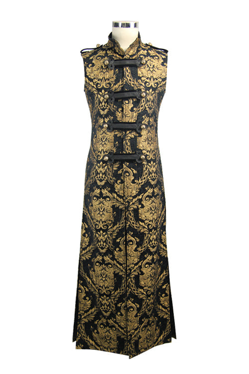 Black And Gold Court Floral Gothic Mens Long Coat