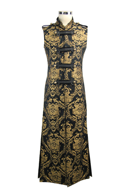 Black And Gold Court Floral Gothic Mens Long Coat