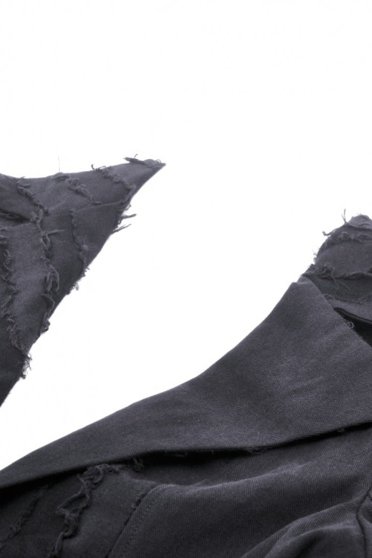 Black Peak Lapel Collar Long Sleeves Irregular Distressed Women's Gothic Punk Coat with Belt