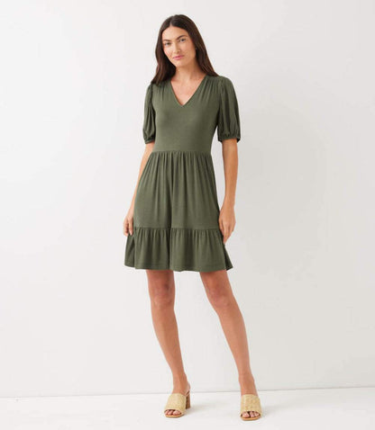 Petite Size Puff Sleeve Tiered Dress