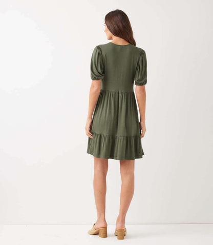 Petite Size Puff Sleeve Tiered Dress