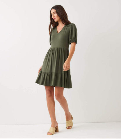 Petite Size Puff Sleeve Tiered Dress