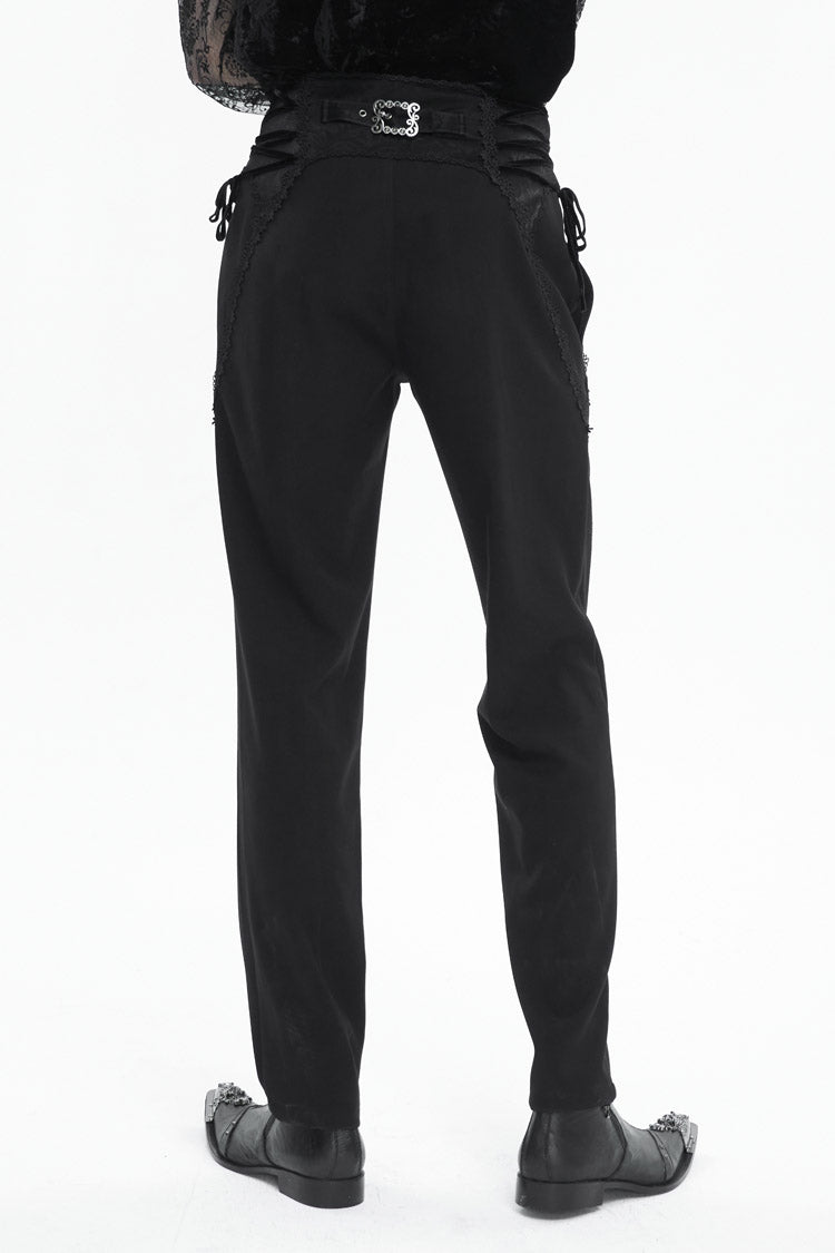 Black Lace Trim Embellished High Waisted Men's Gothic Pants