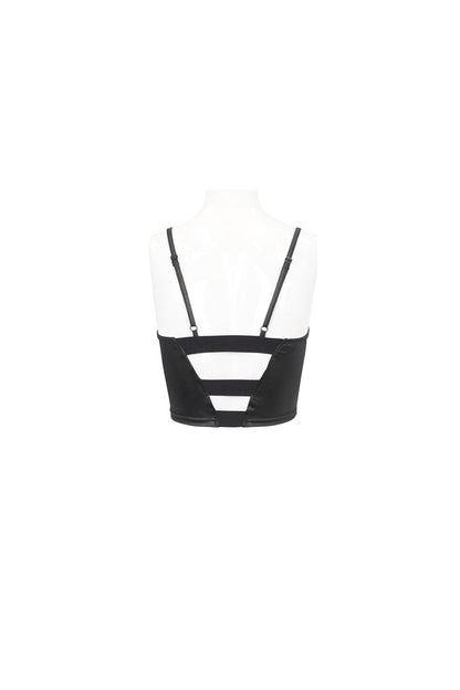 Black Knit Panel Mesh Metal Buckle Rope Adjustable Women's Gothic Camisole