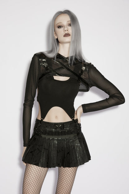 Black Irregular Hooded Sheer Eyelet Women's Punk Cool  Cape