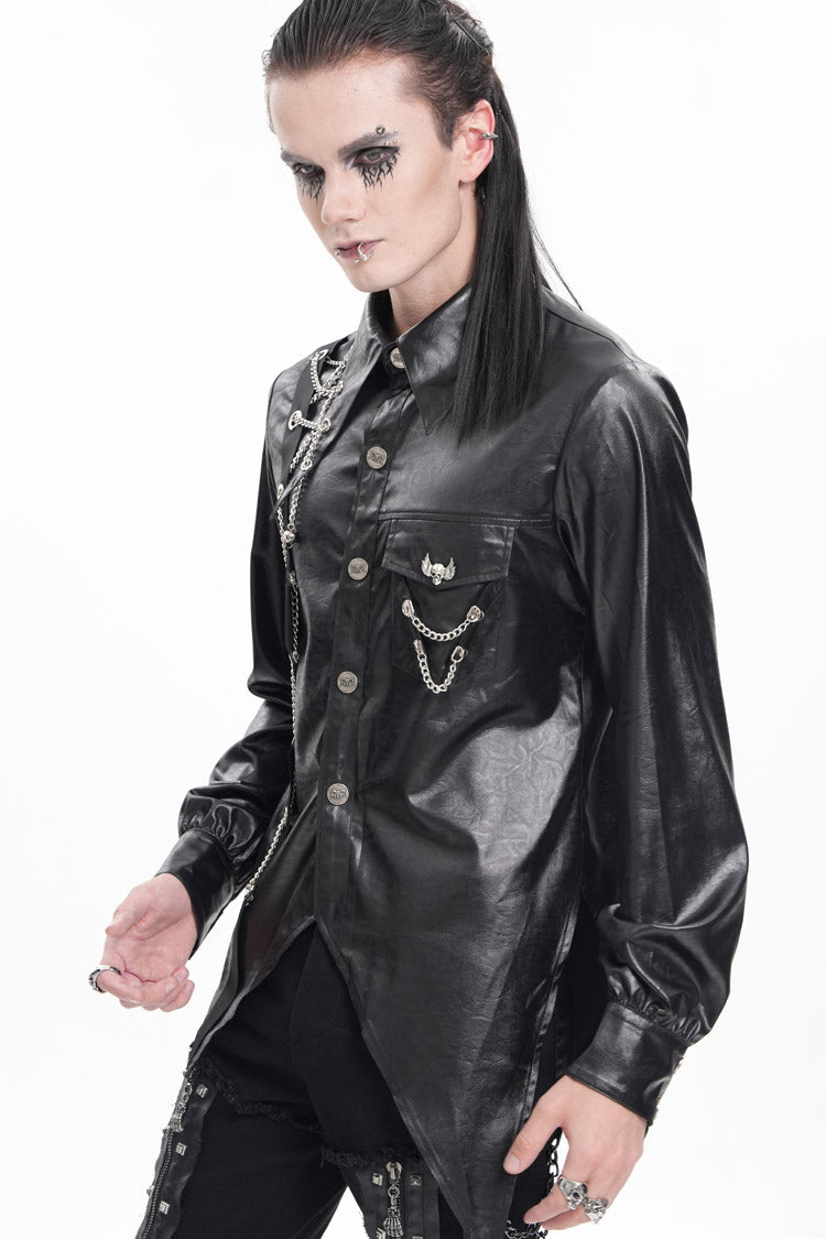 Black Long Sleeves Chain Eyelets Skull Men's Gothic Blouse