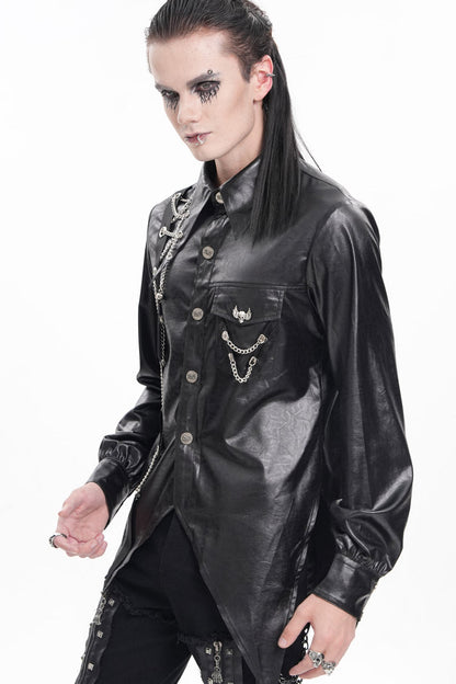 Black Long Sleeves Chain Eyelets Skull Men's Gothic Blouse
