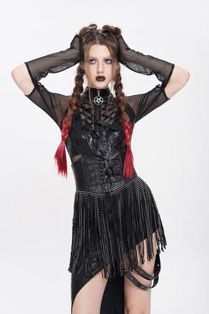 Black Lace Tassels Lace-Up Slim Buckled Women's Gothic Corset