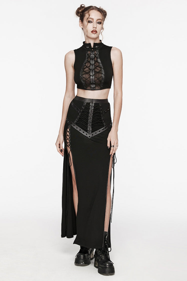 Black Lace-Up Rivet Women's Punk Fishtail Skirt