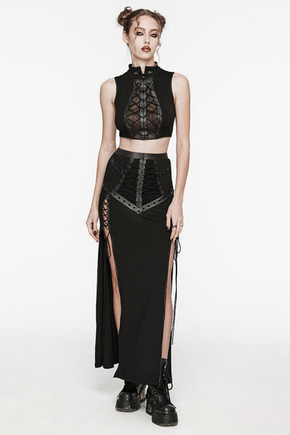 Black Lace-Up Rivet Women's Punk Fishtail Skirt