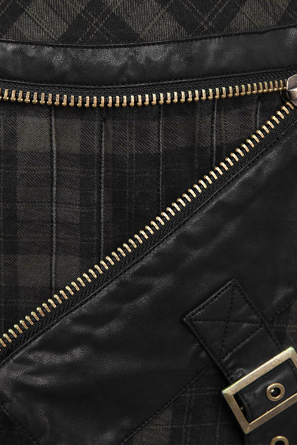 Black Plaid Print Ruffle Men's Steampunk Skirt
