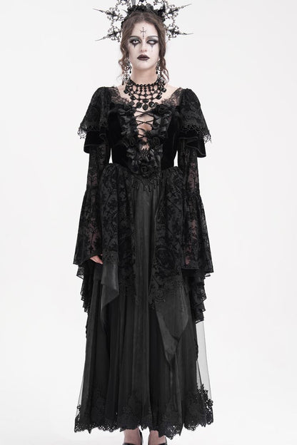 Black Crochet Long Sleeves Hanayome Lace Women's Gothic Dress