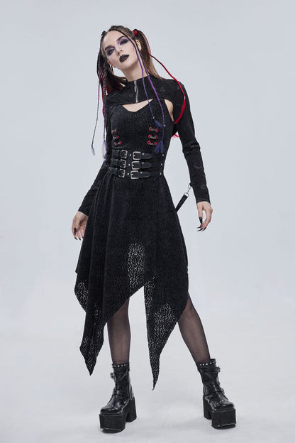 Black Bone Printed Strappy Zipper Women's Gothic Cape