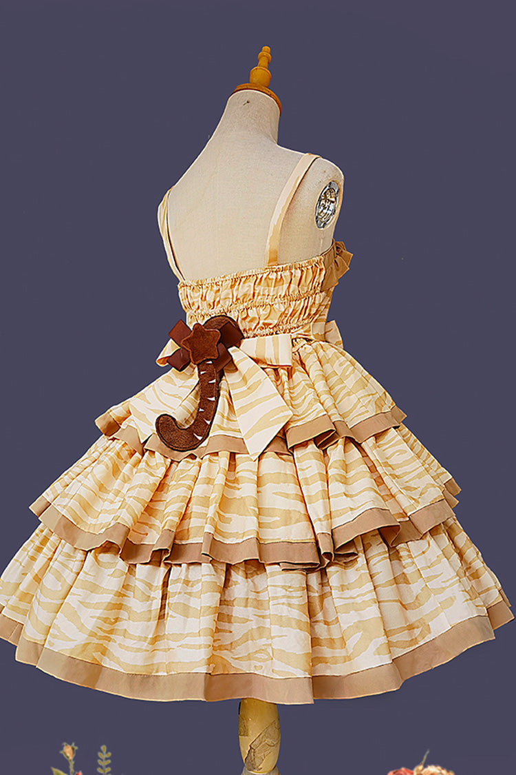 Apricot [Cloth Cat] Triple-Layered Print Ruffle Bowknot Sweet Lolita Dress