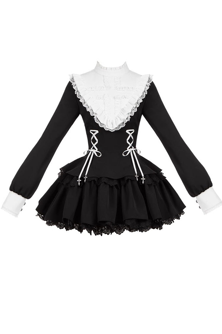 Black Long Sleeves Ruffle Lace-Up Sweet Handsome Lolita Dress