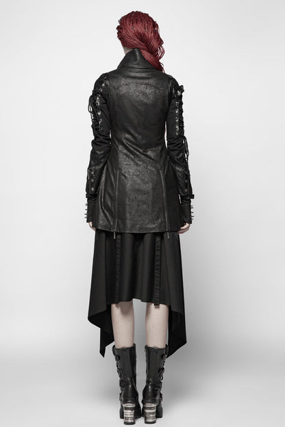 Black Metal Buckle Decoration Zipper Womens Steampunk Windbreaker Coat