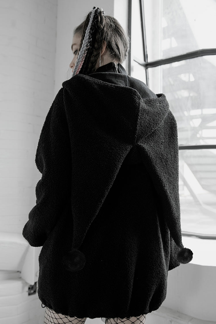 Black Clown Hooded Bunny Doll Backpack Women's Punk Coat