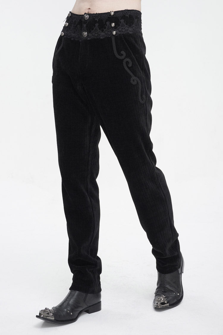 Black High Waisted Lace Splice Men's Gothic Pants