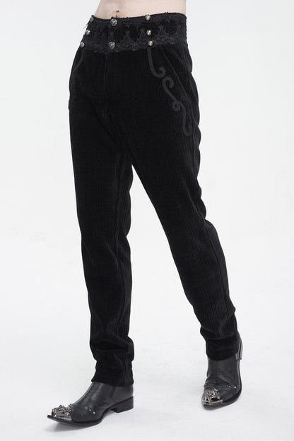 Black High Waisted Lace Splice Men's Gothic Pants