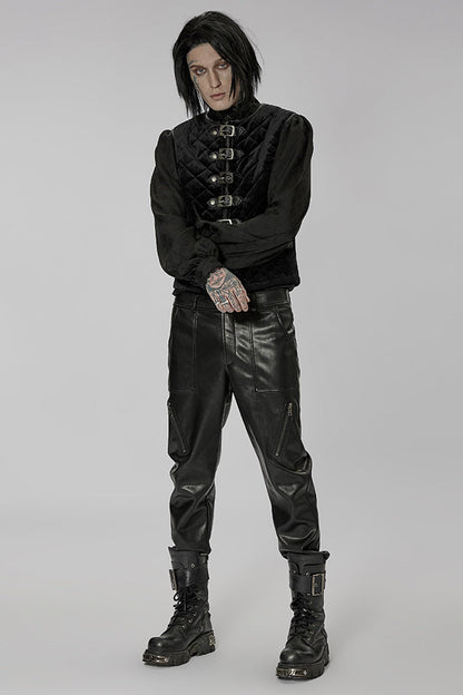 Black Inter-Cotton Sleeveless Buckle Men's Gothic Vest