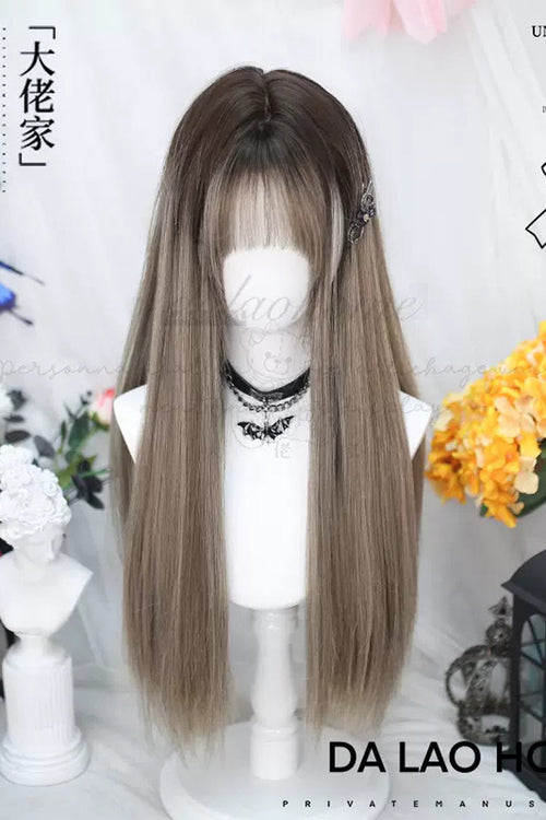 Beige/Gray Gradient Long Straight Sweet Lolita Wigs
