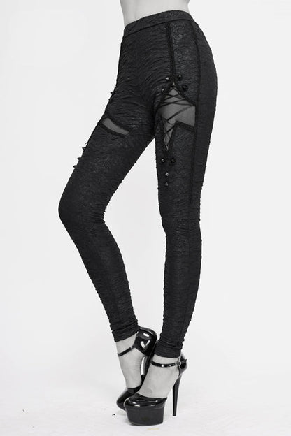 Black Gothic Laced Up Sexy Knit Leggings Womens Pants