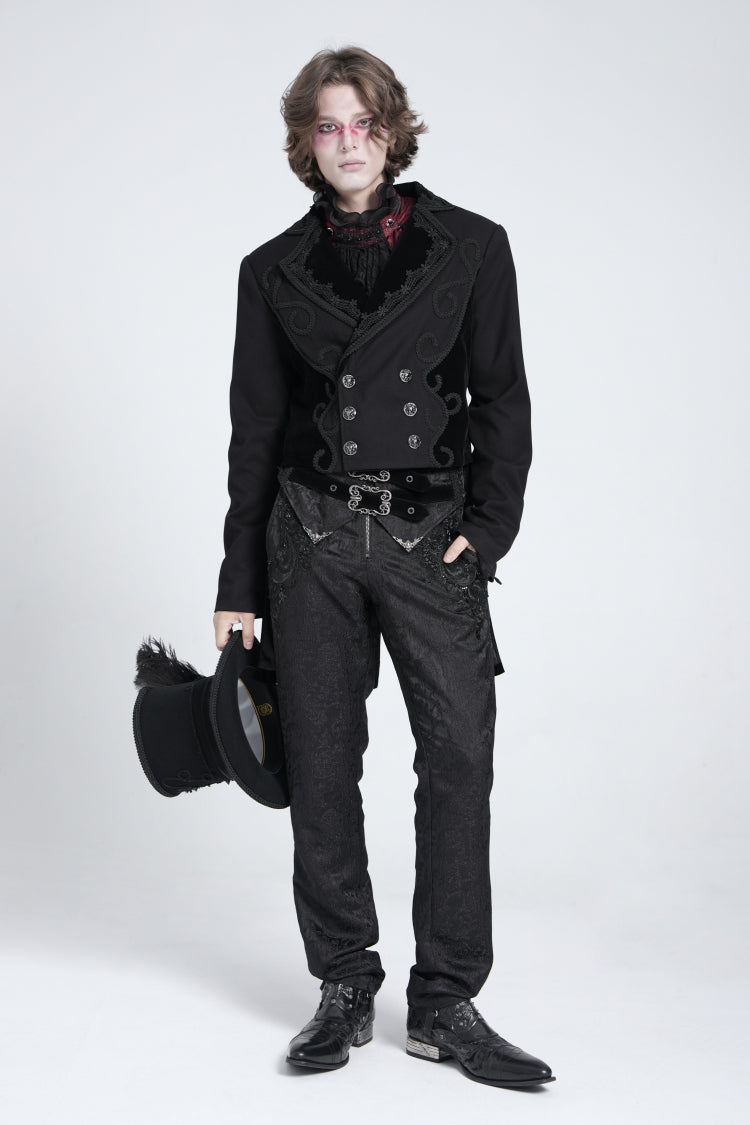 Black Double Buckles High Waisted Embroidery Men's Gothic Suit Pants