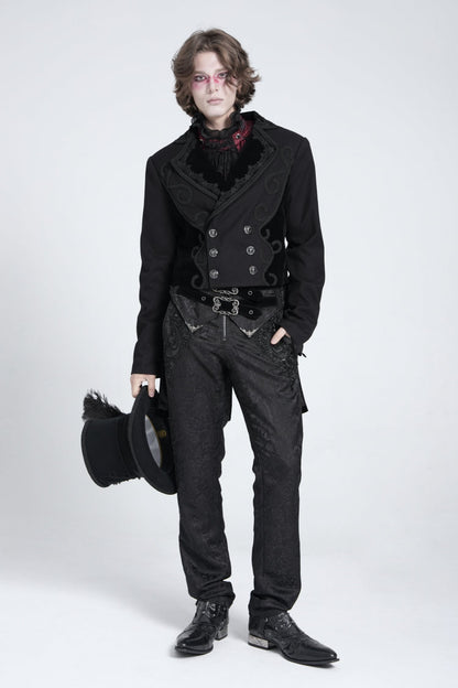Black Double Buckles High Waisted Embroidery Men's Gothic Suit Pants