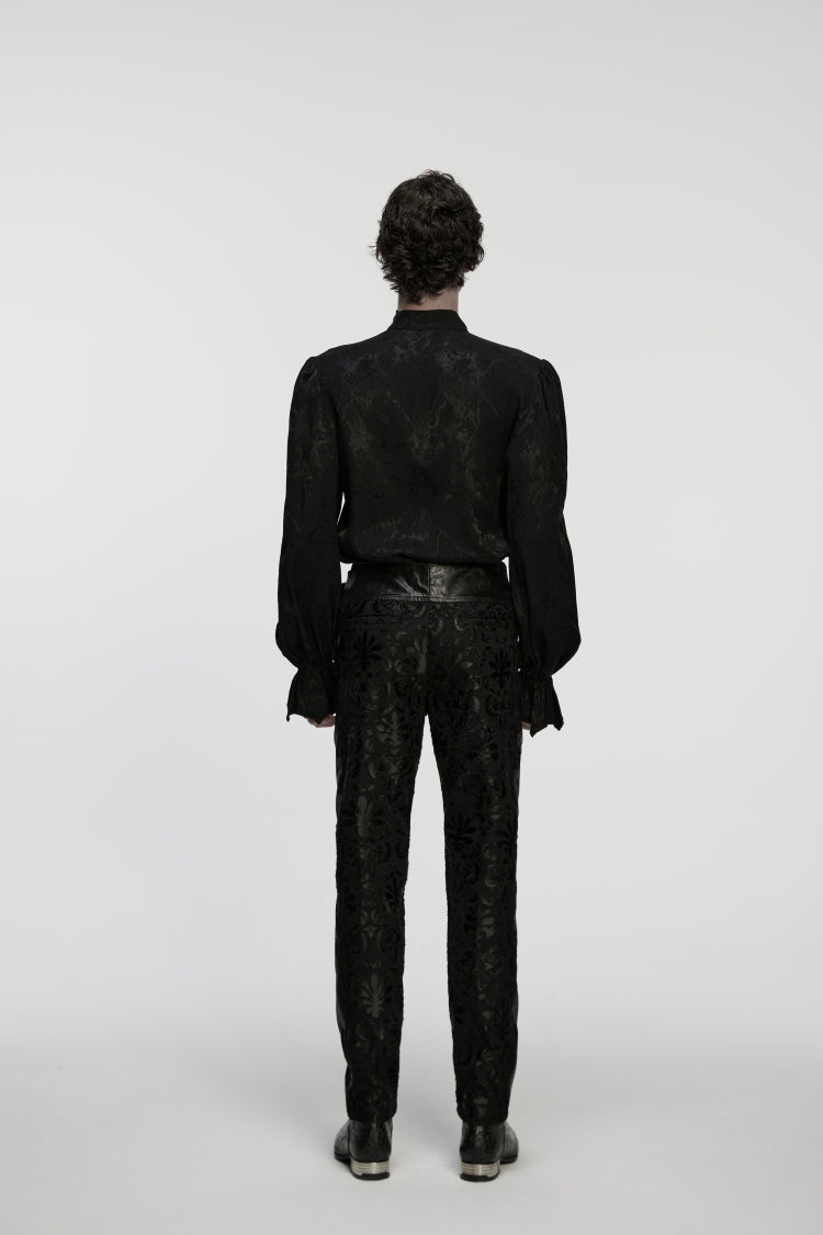 Black Jacquard Floral Embroidered Men's Gothic Pants
